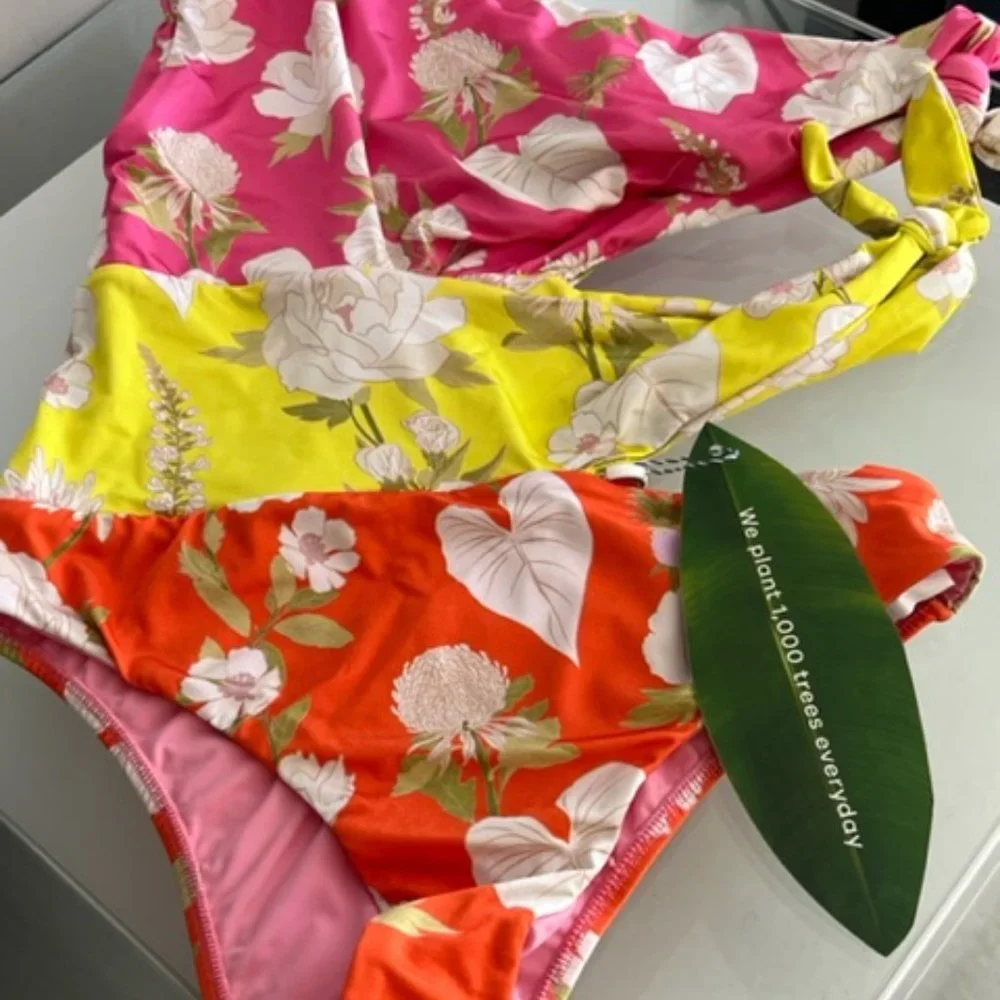 FARM RIO Neon Garden Cut Out One Piece Swimsuit - Picture 6 of 7